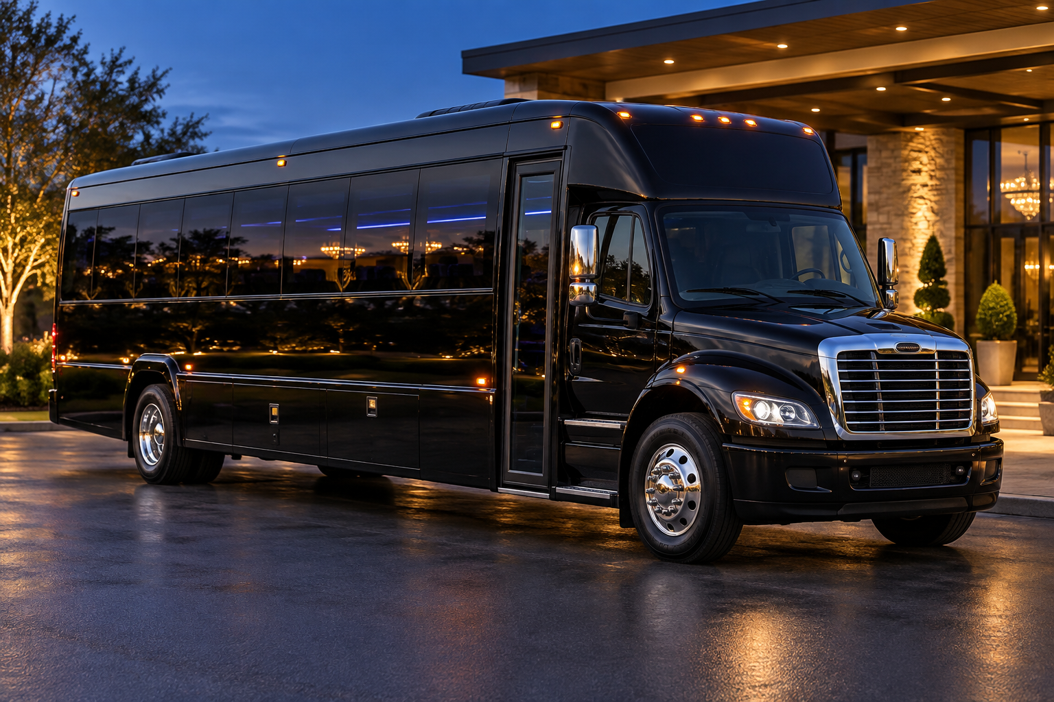 Representative black luxury party bus