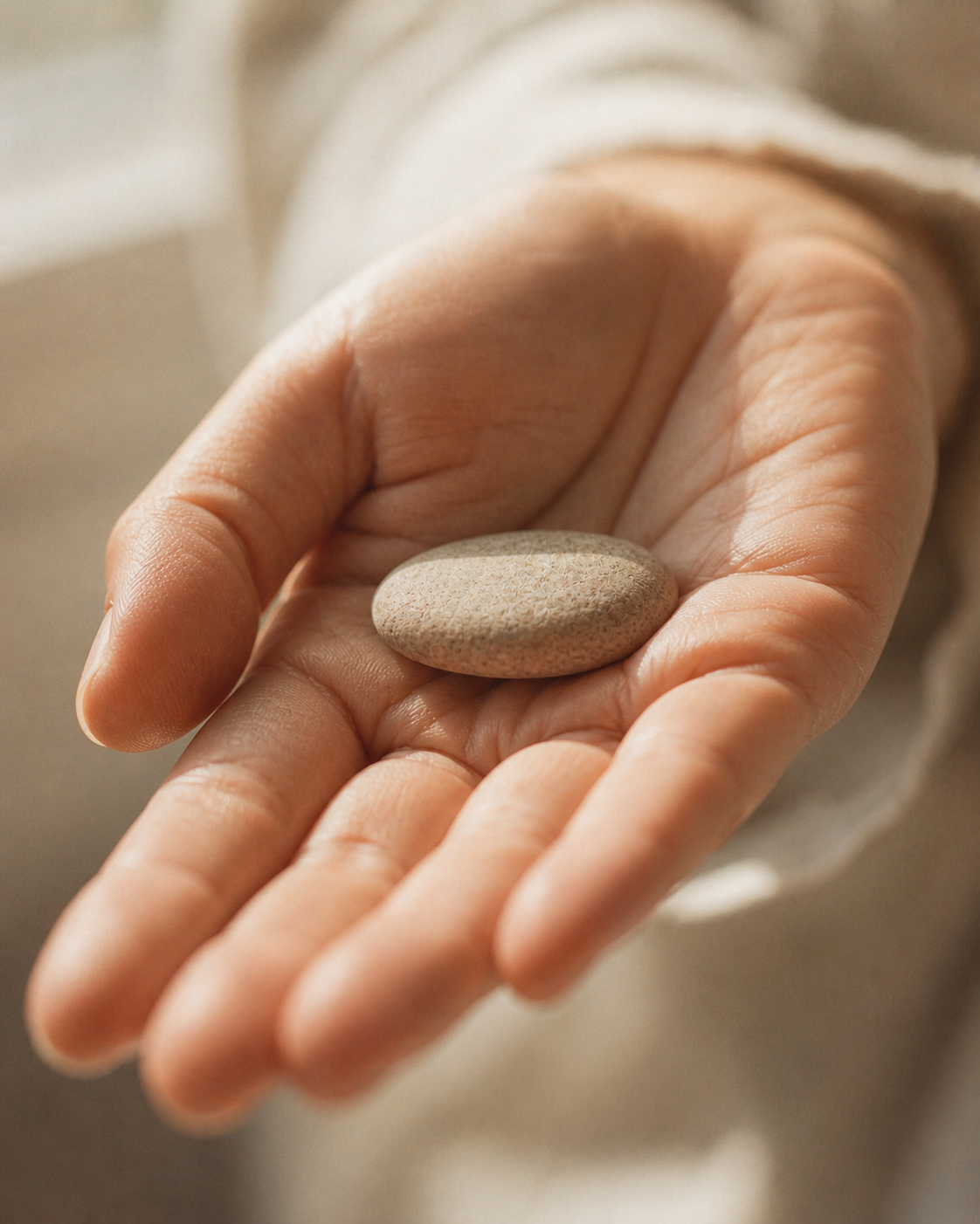 A small smooth stone resting in an open palm