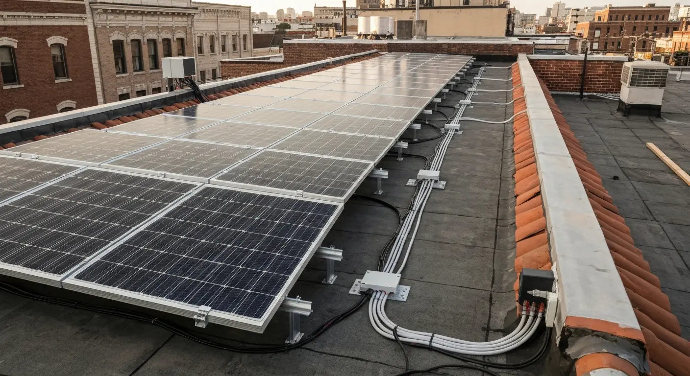Commercial solar installation on business rooftop