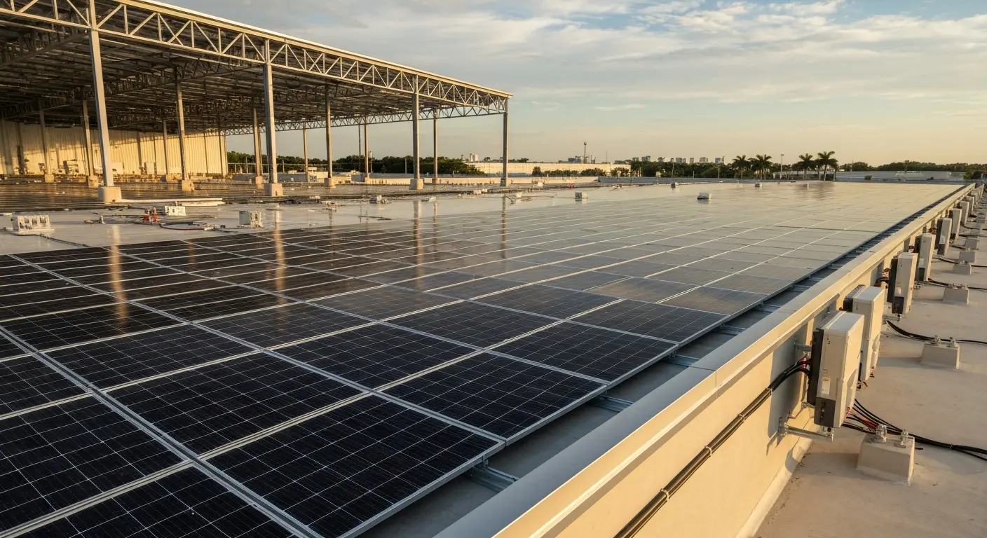 Commercial solar array on industrial building