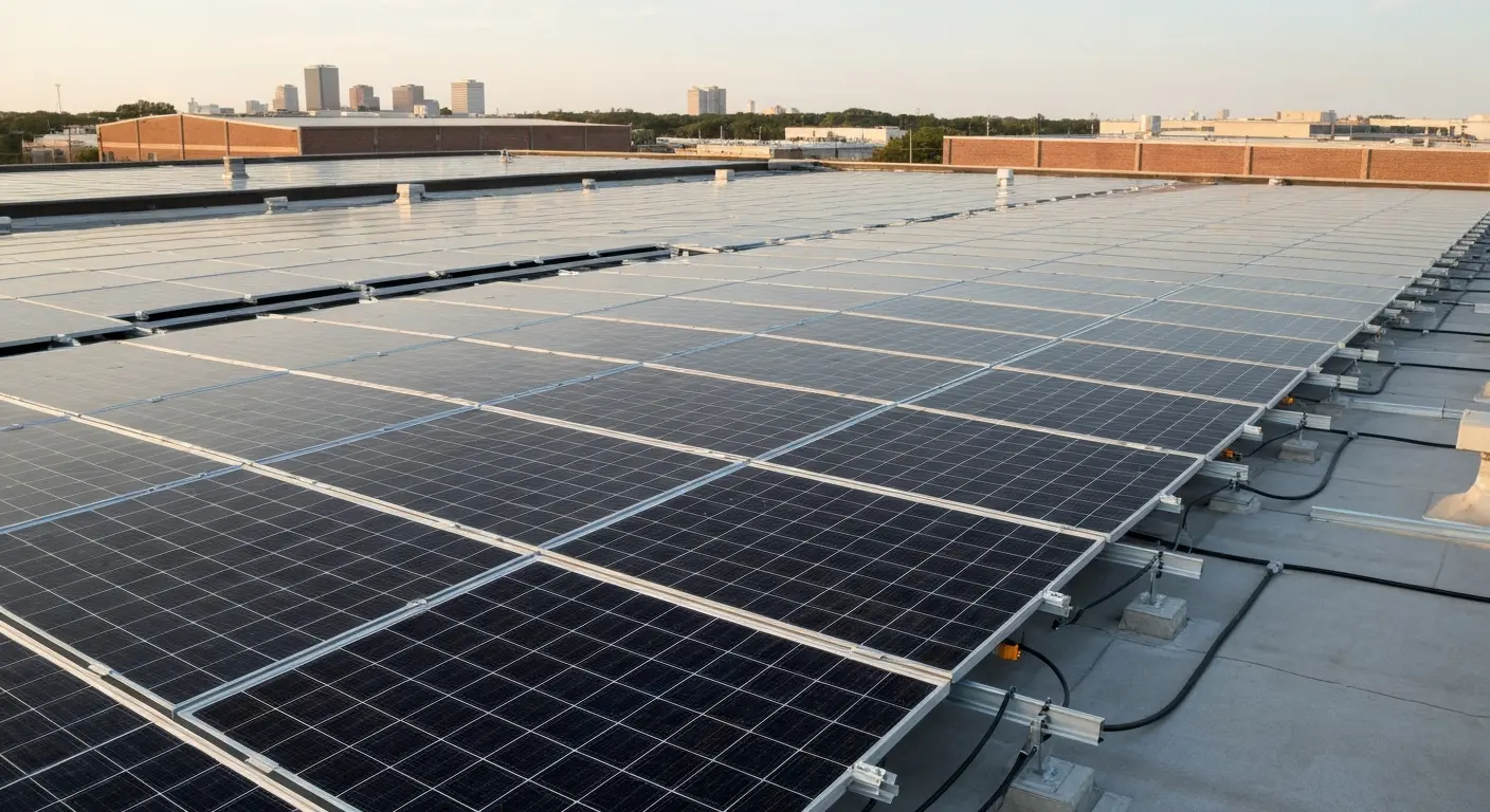 Commercial solar panels on Houston business building