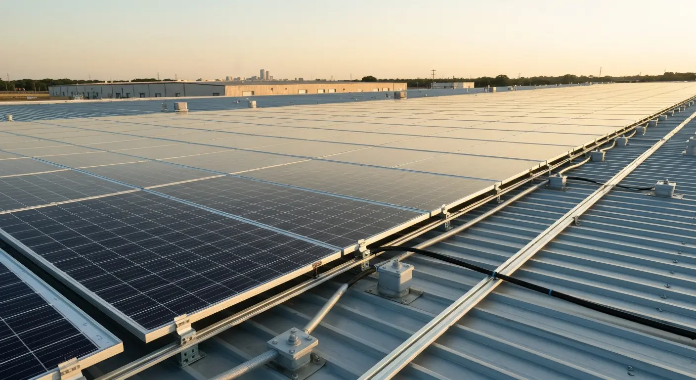 Commercial solar installation on Houston warehouse roof