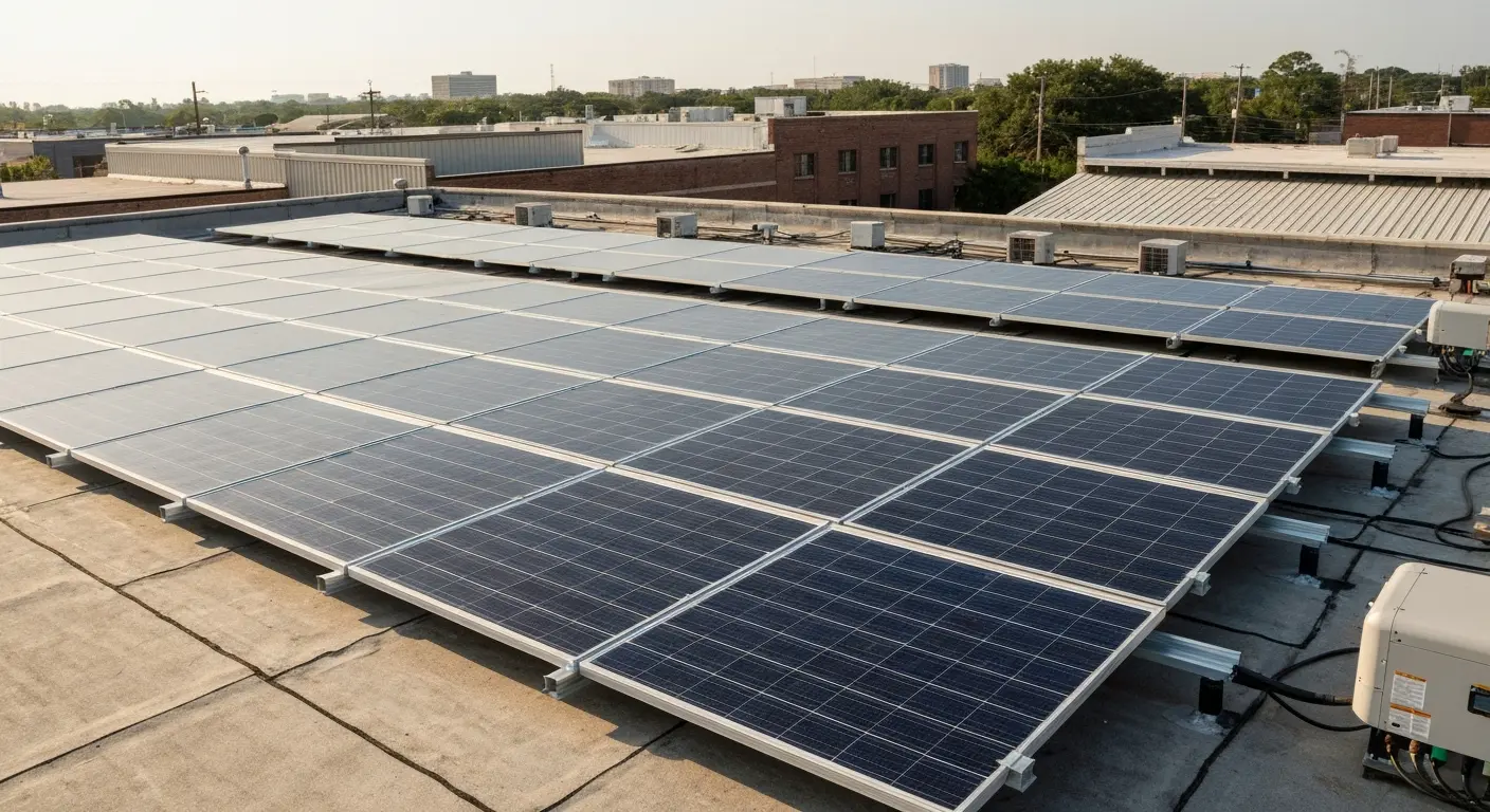 Commercial solar installation on business roof