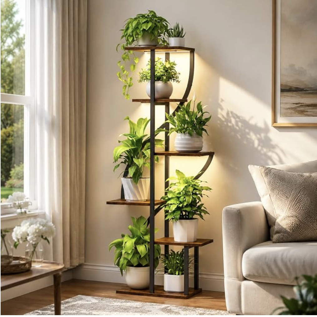 Corner window plant shelf