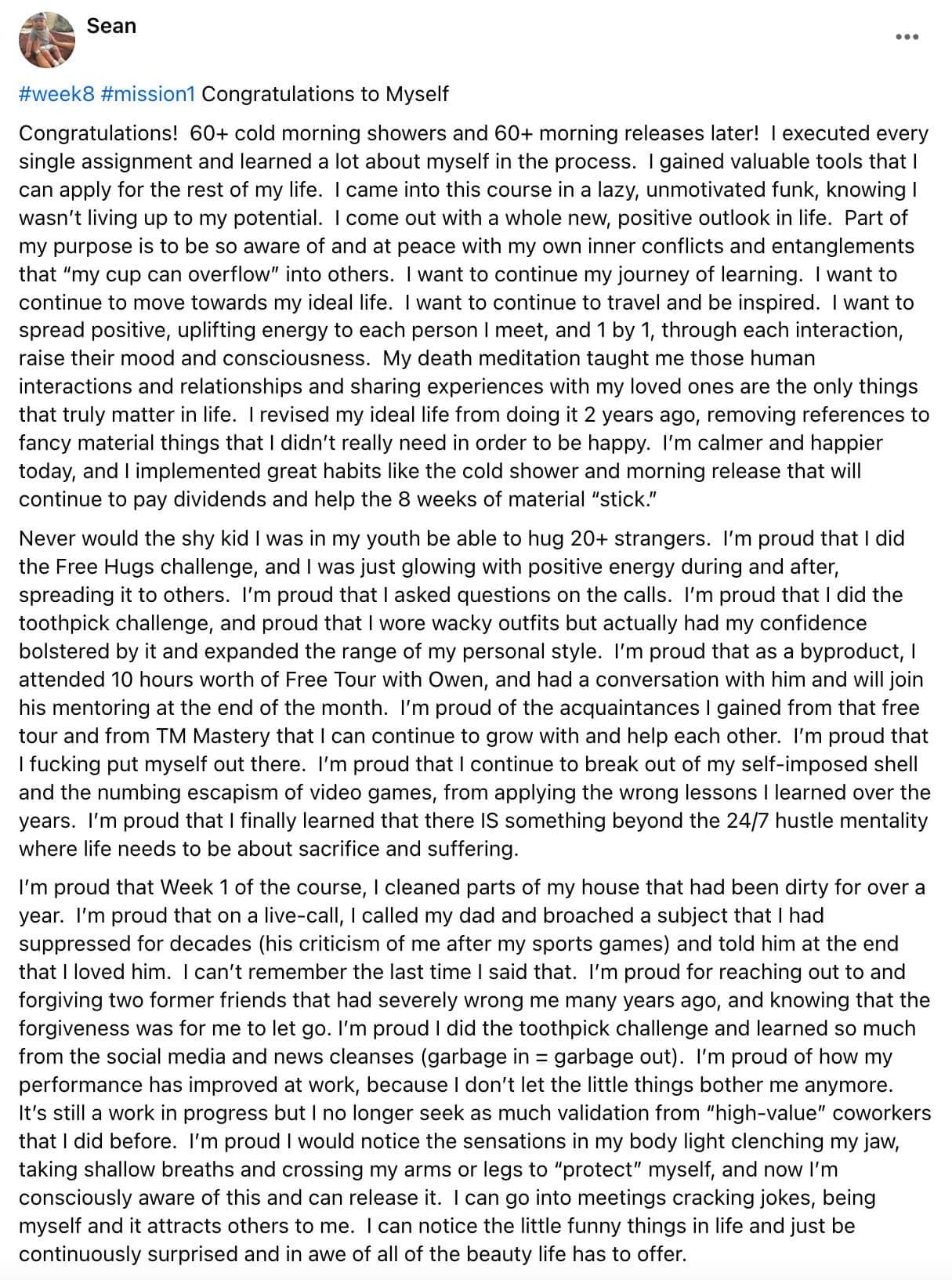 Written client review 155 — Transformation Mastery Mentoring 2.0.