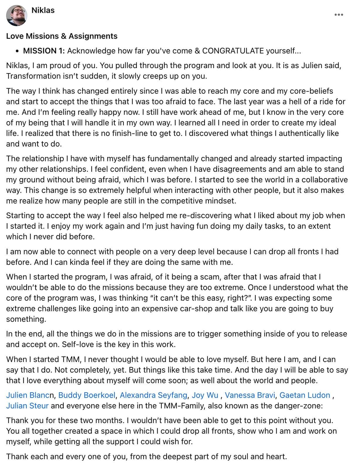 Written client review 87 — Transformation Mastery Mentoring 2.0.