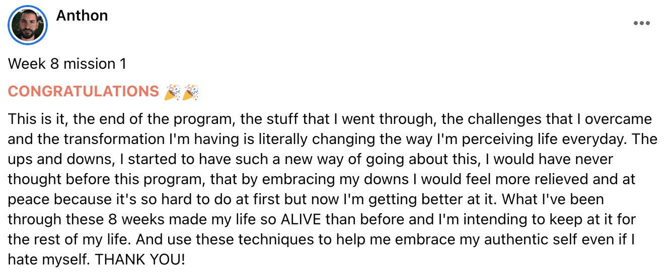 Written client review 143 — Transformation Mastery Mentoring 2.0.