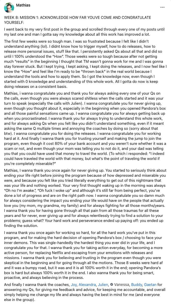 Written client review 80 — Transformation Mastery Mentoring 2.0.