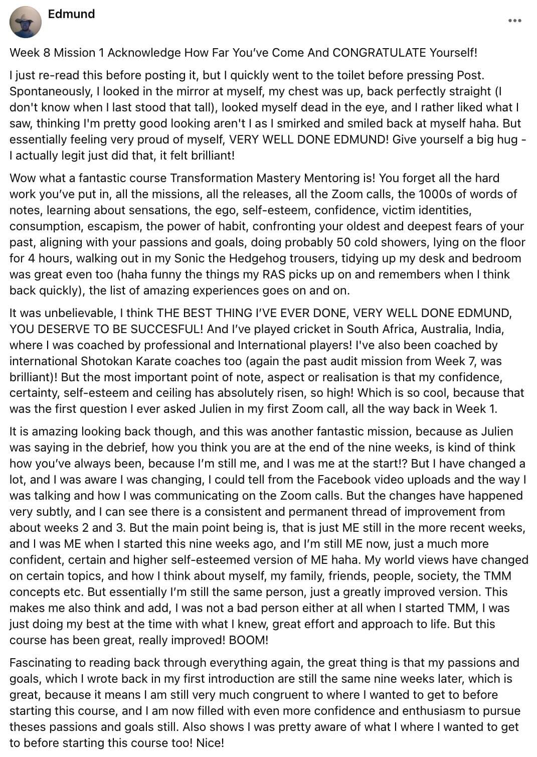 Written client review 85 — Transformation Mastery Mentoring 2.0.