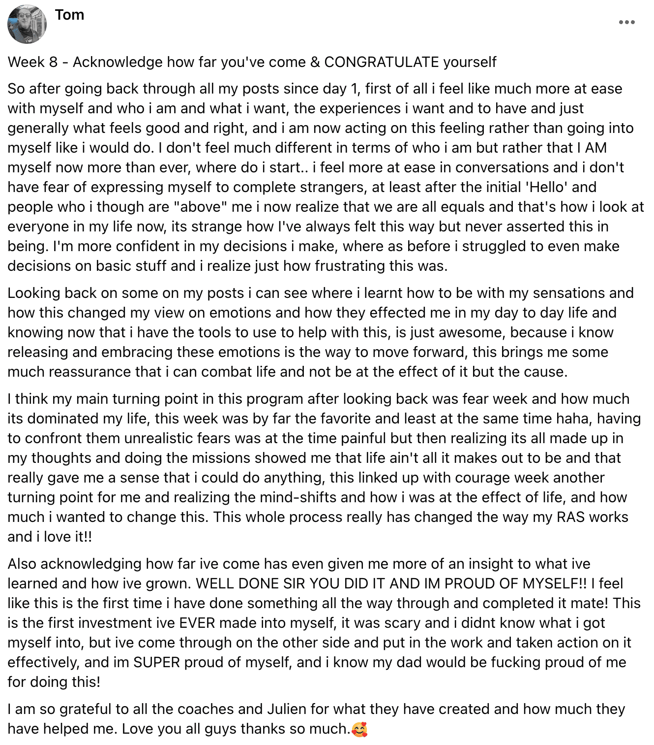 Written client review 79 — Transformation Mastery Mentoring 2.0.