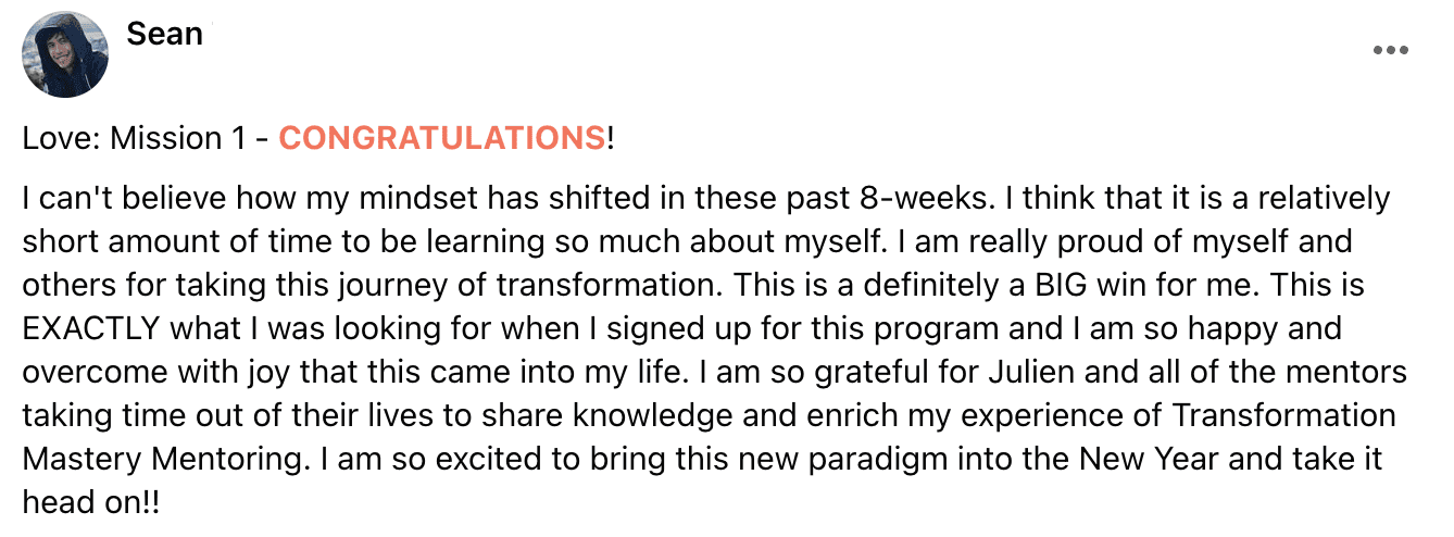 Written client review 38 — Transformation Mastery Mentoring 2.0.