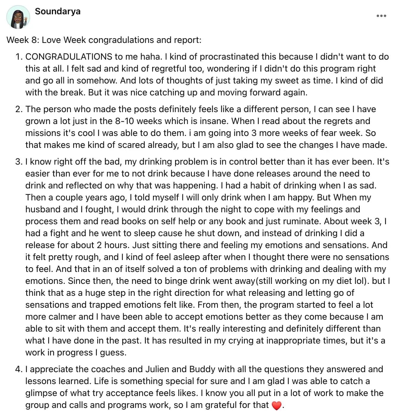Soundarya's written review — Transformation Mastery Mentoring 2.0.