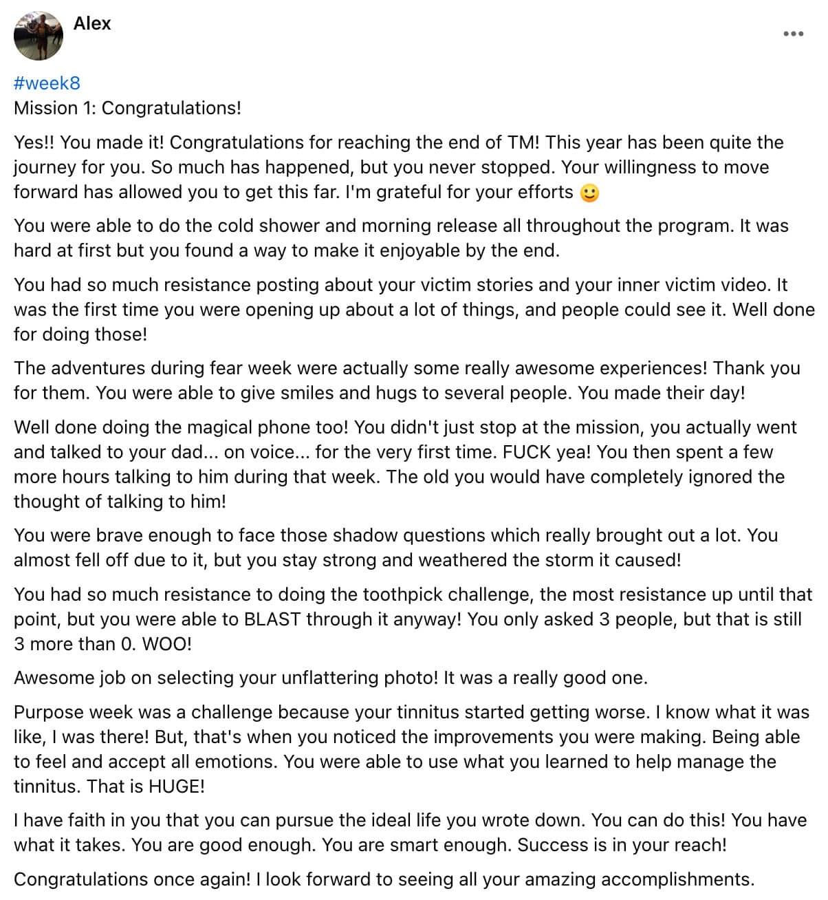Alex's written review — Transformation Mastery Mentoring 2.0.