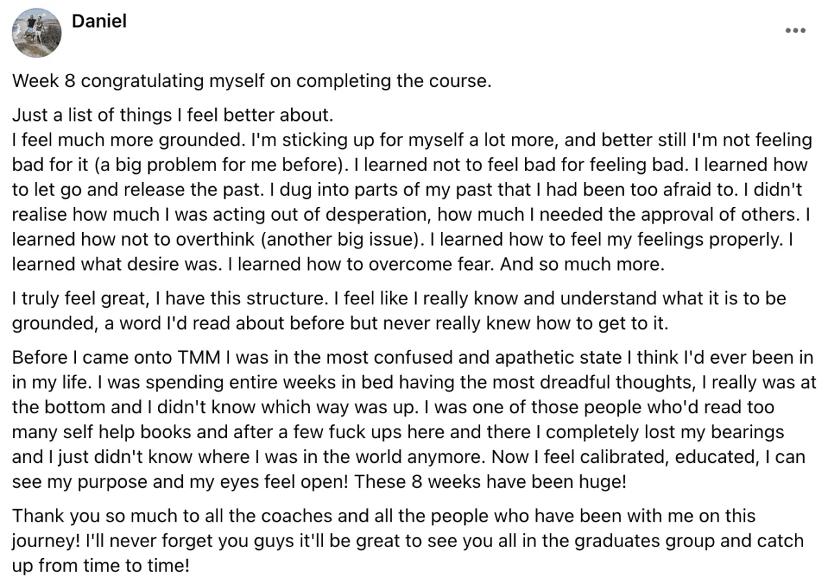 Daniel's written review — Transformation Mastery Mentoring 2.0.