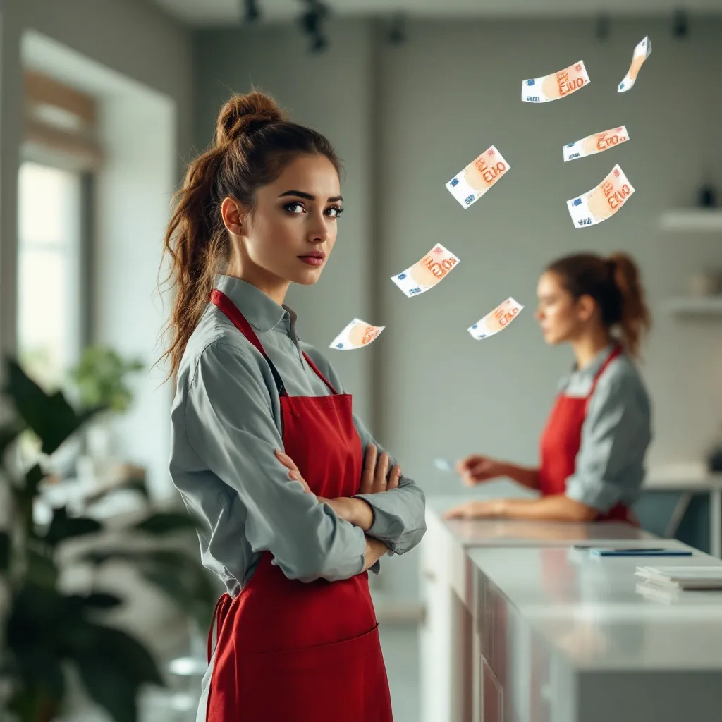 Woman in red apron standing in a beauty salon