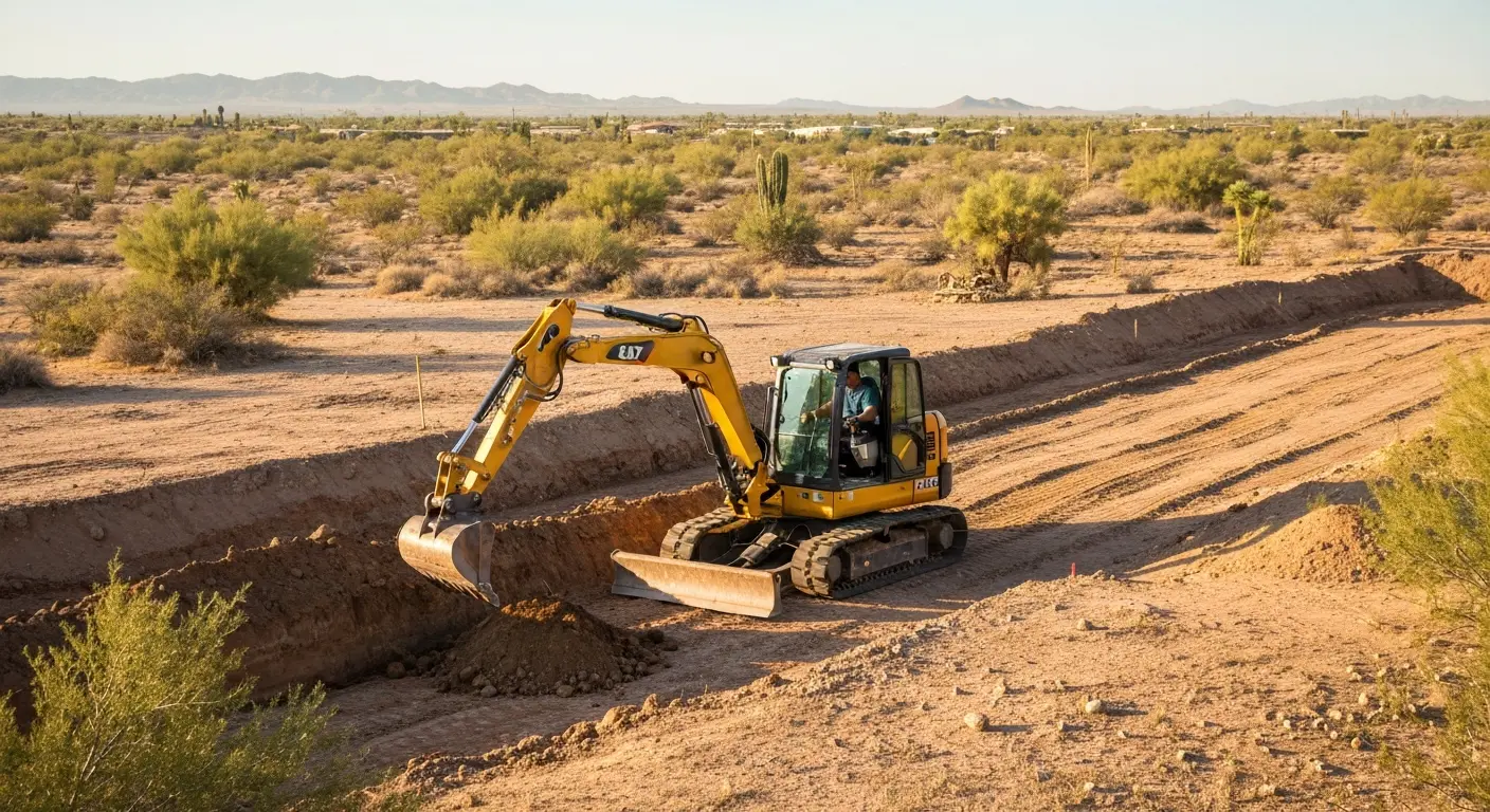 Excavator on desert site