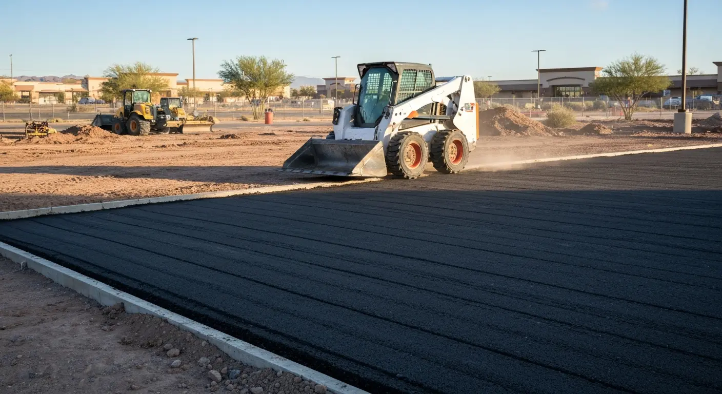 Skid steer on commercial parking project