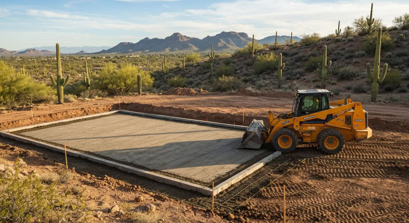 Skid loader working on commercial foundation prep