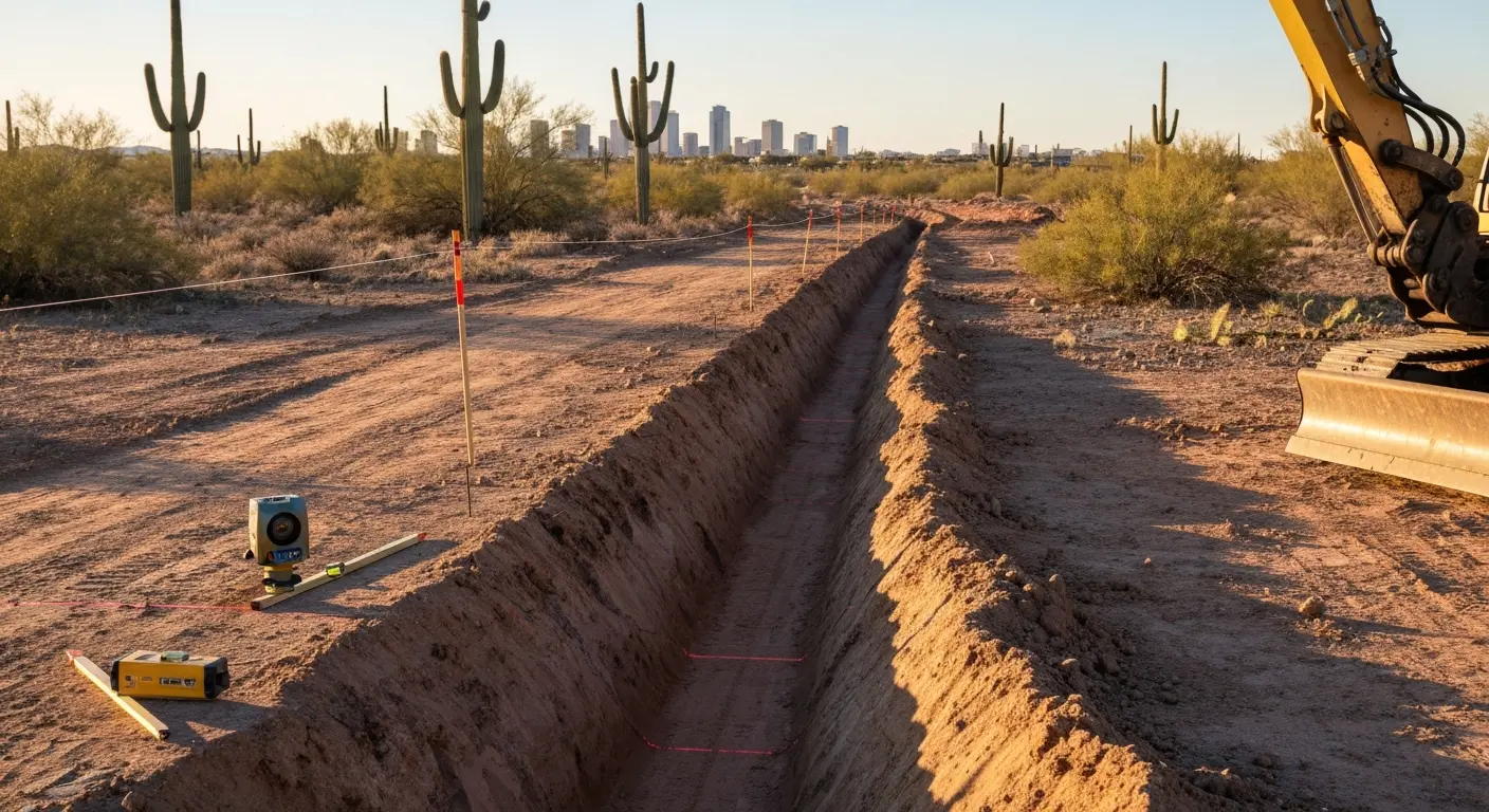 Excavator operator working on North Phoenix commercial site