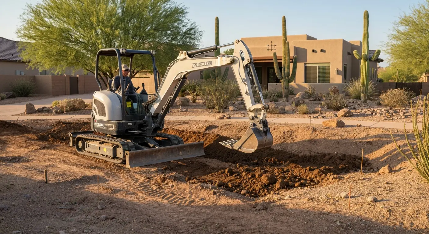 Mini excavator at North Phoenix residential site