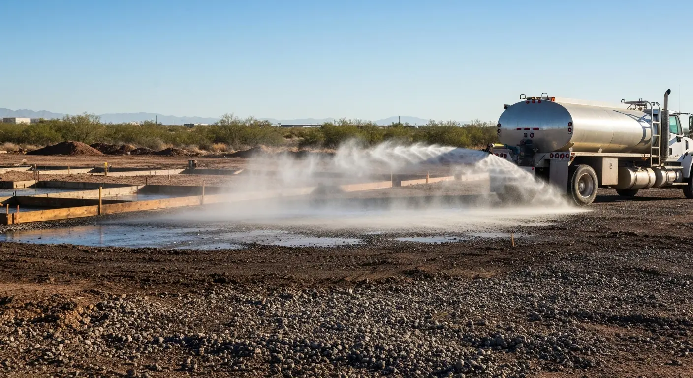 Water truck dust control on construction site