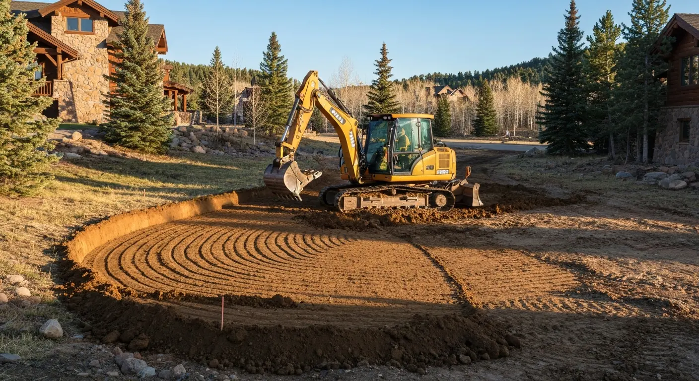 Backhoe performing site grading