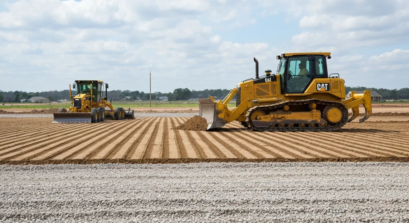 Heavy dozer and grader on site