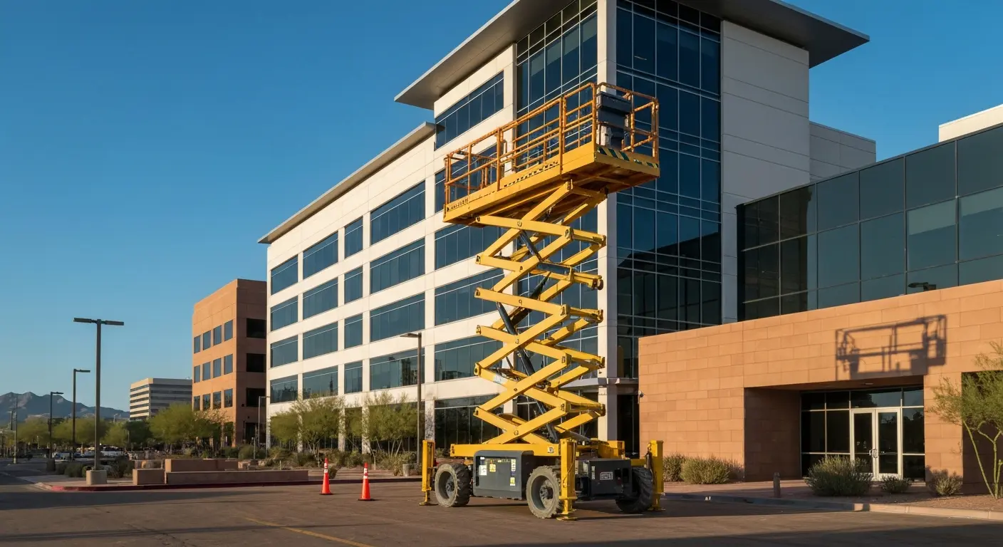 Scissor lift rental for multi-story Biltmore office building