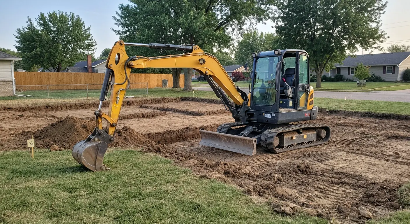 Skilled operator managing mini excavator