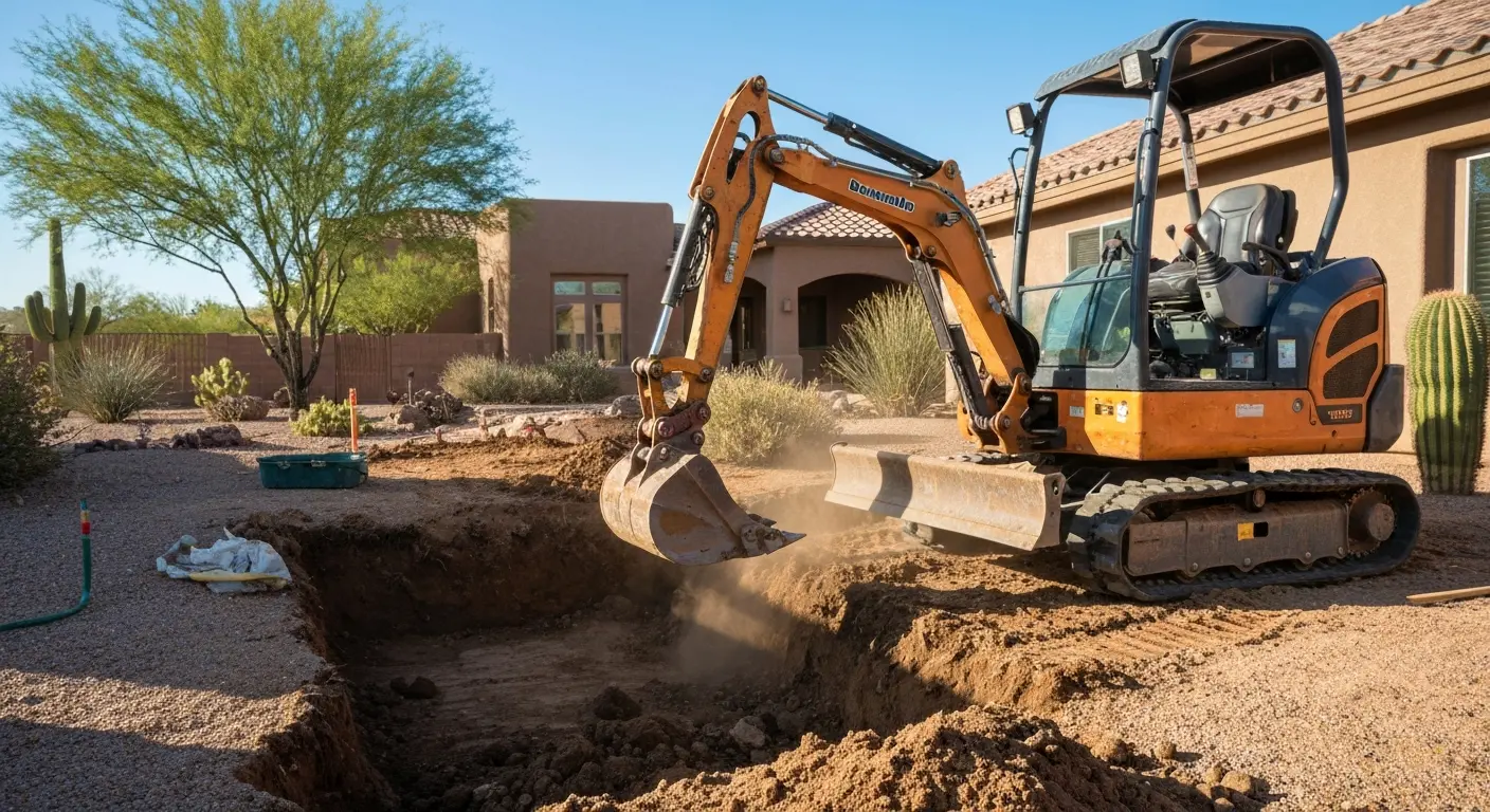 Mini excavator on residential project