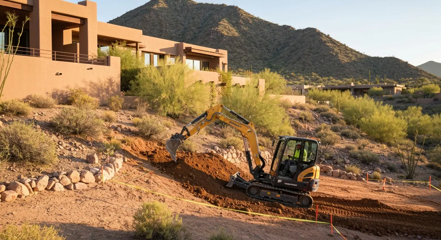 Mini excavator on Biltmore residential site