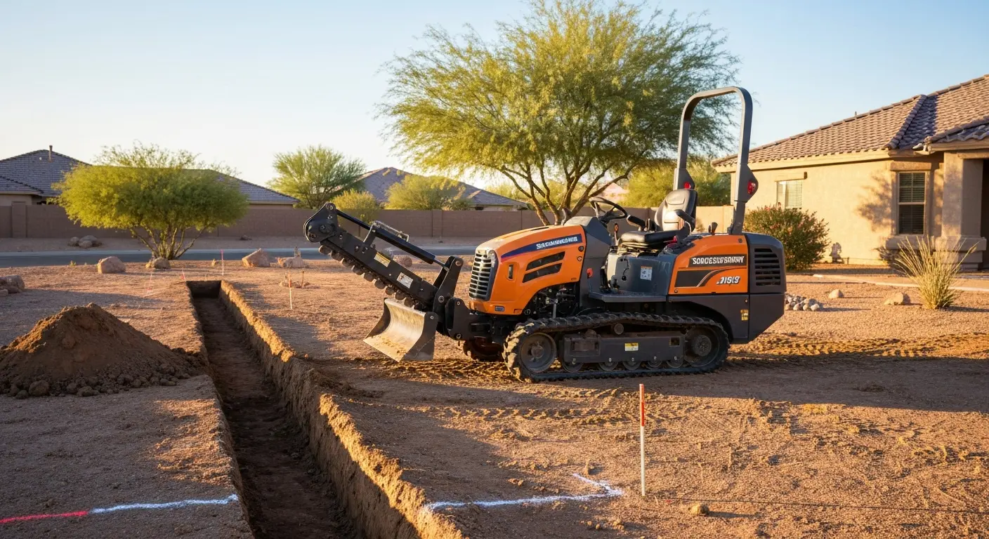 Trenching equipment on residential lot