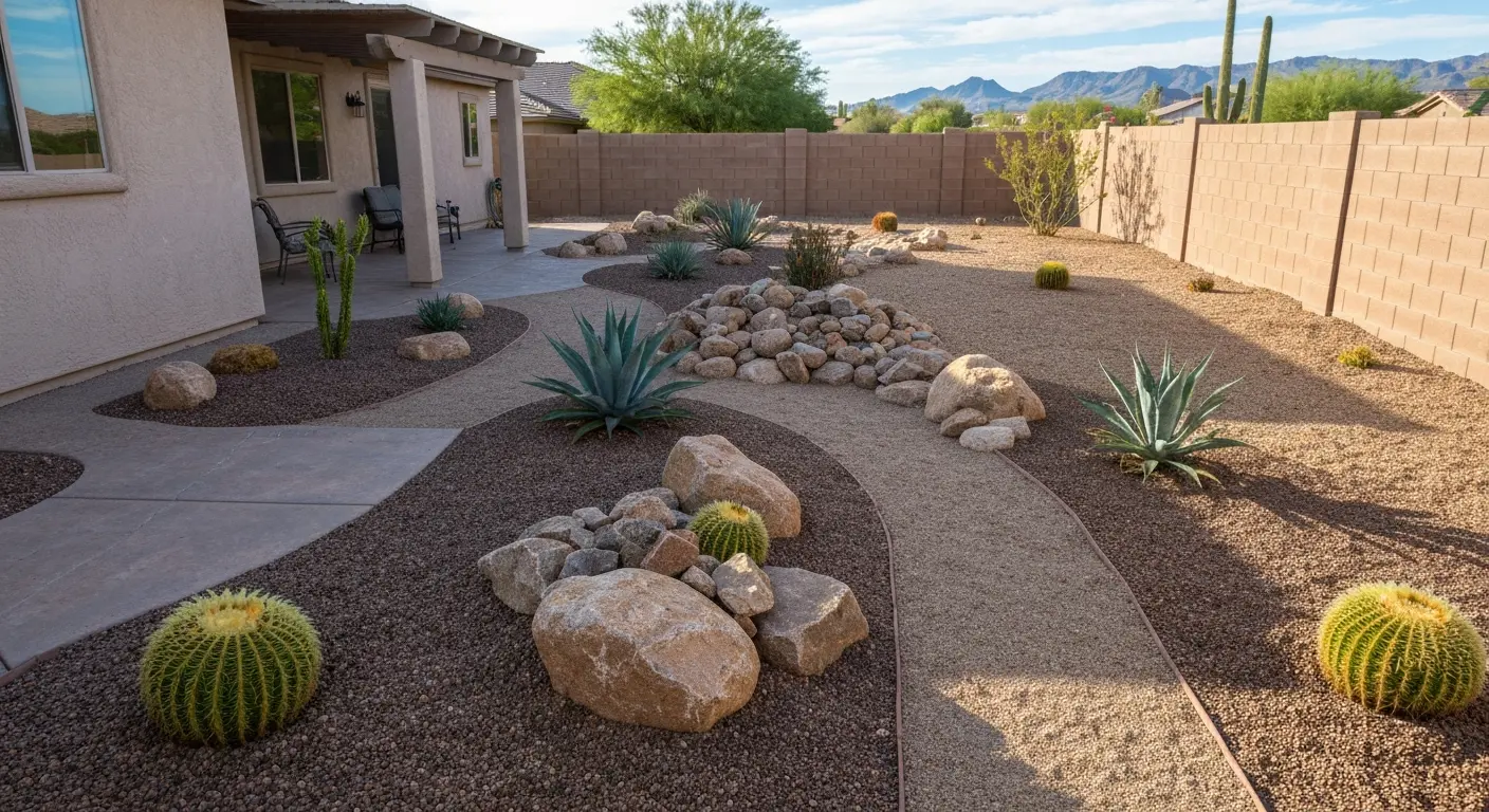 Desert xeriscaping with rock