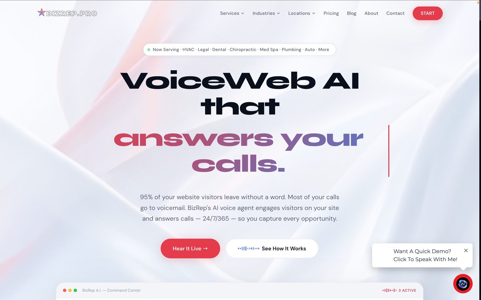 BizRep A.I. product marketing site built by Aurea Growth Partners — AI voice agent platform for small business