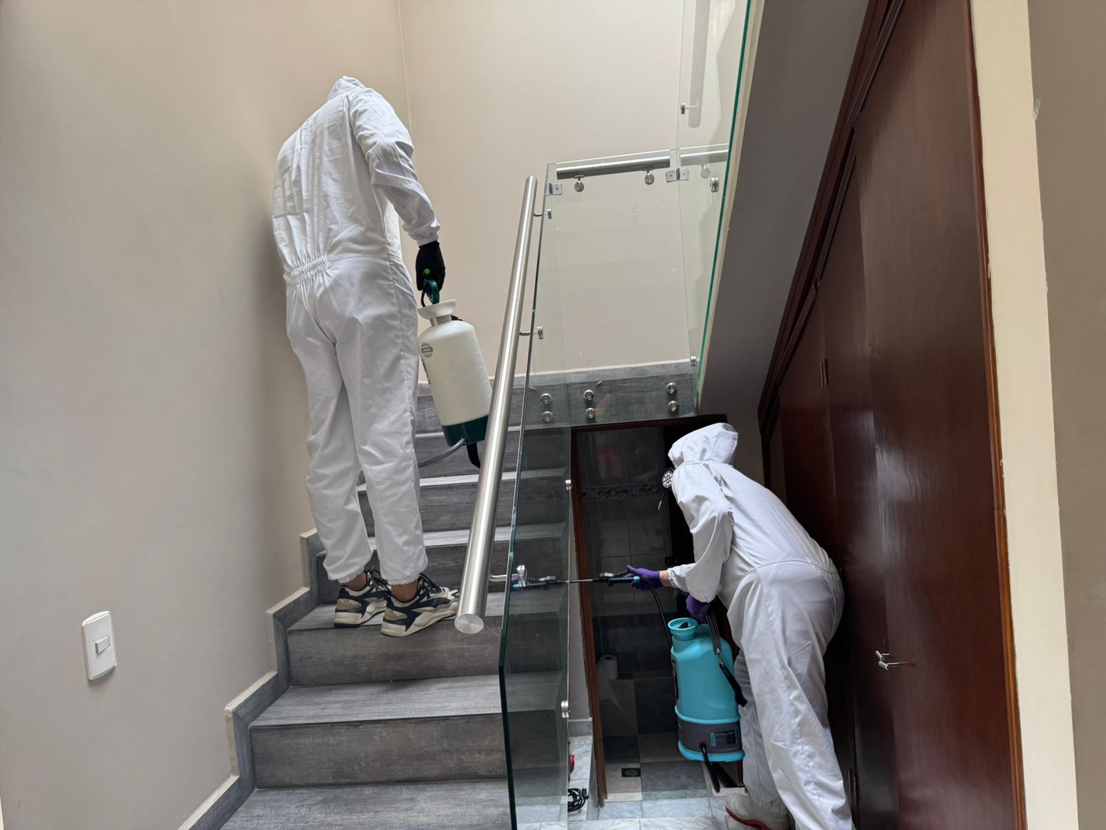 Técnico de Piretroide aplicando tratamiento de fumigación profesional