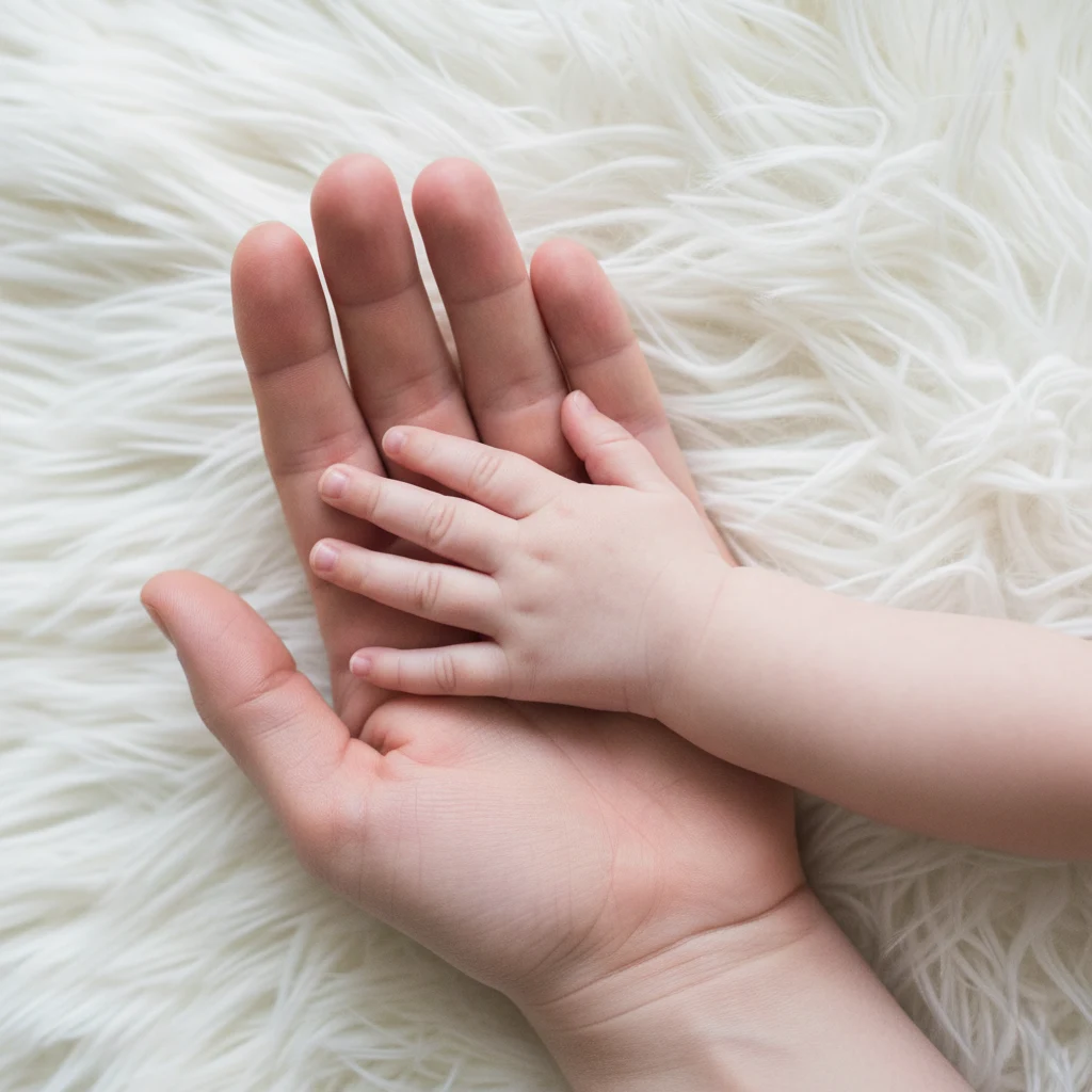 Adult and baby hands together