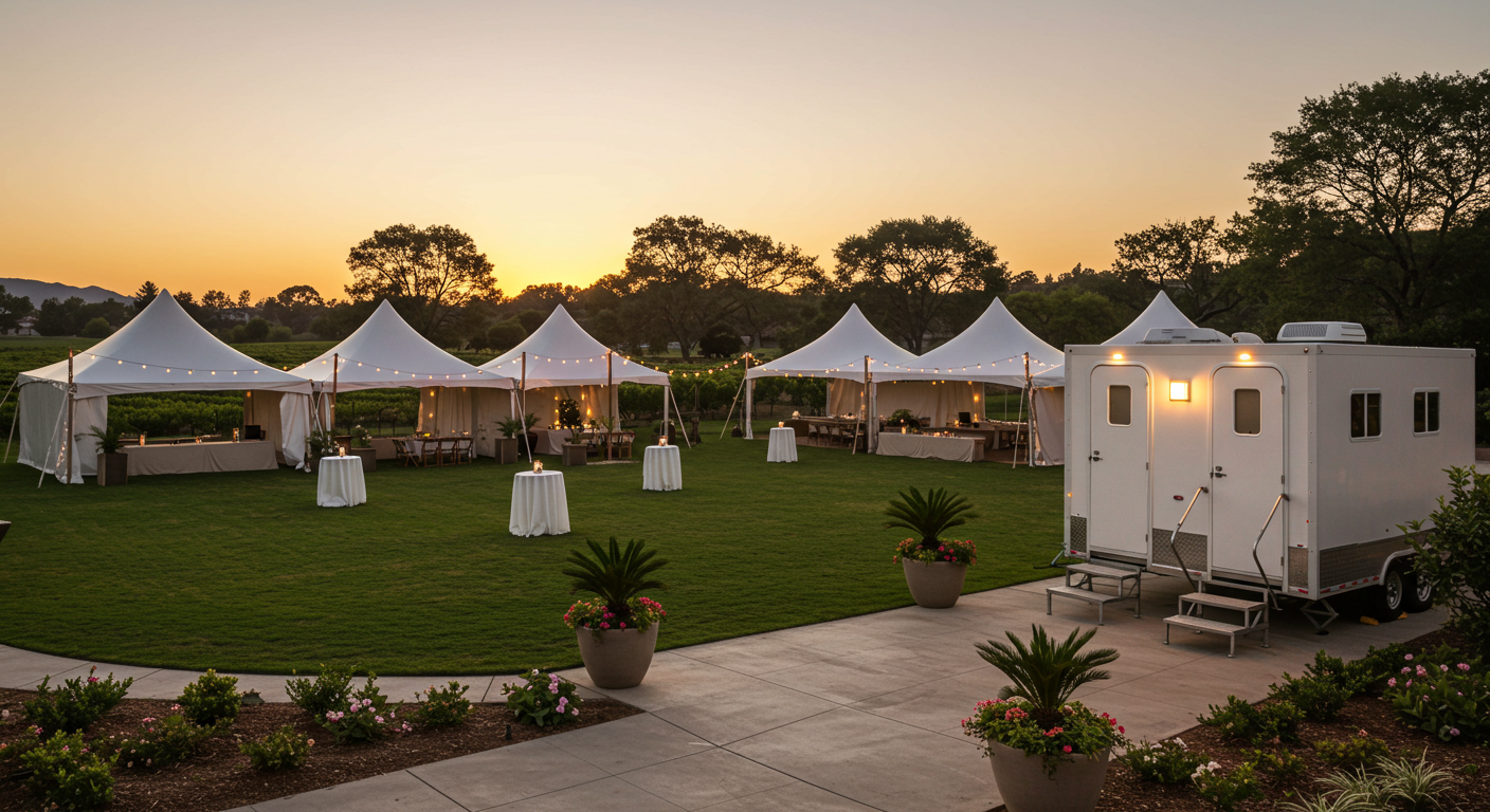 Beautiful Outdoor Wedding Receptions with a Luxury Portable Restroom Rental from Luxury Rental ICT
