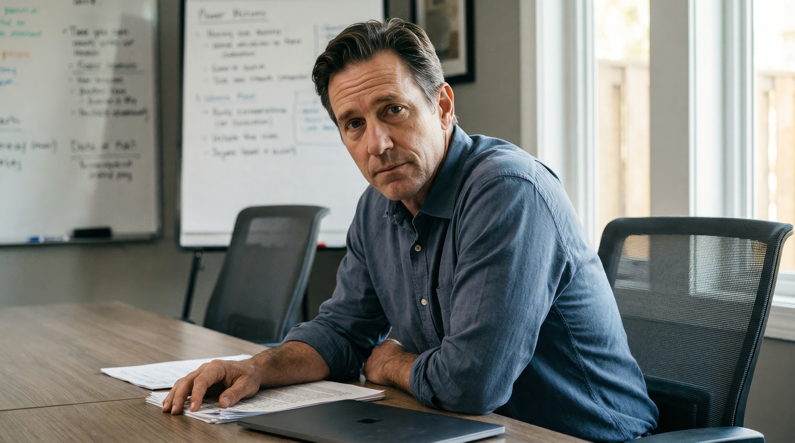 Business owner at conference table — Executive District