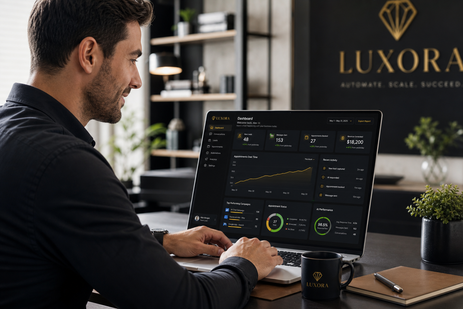 Executive reviewing The Pulse AI revenue operating system dashboard