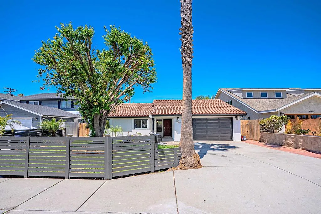 Living room with authentic red brick fireplace at 1250 Connecticut St in Imperial Beach
