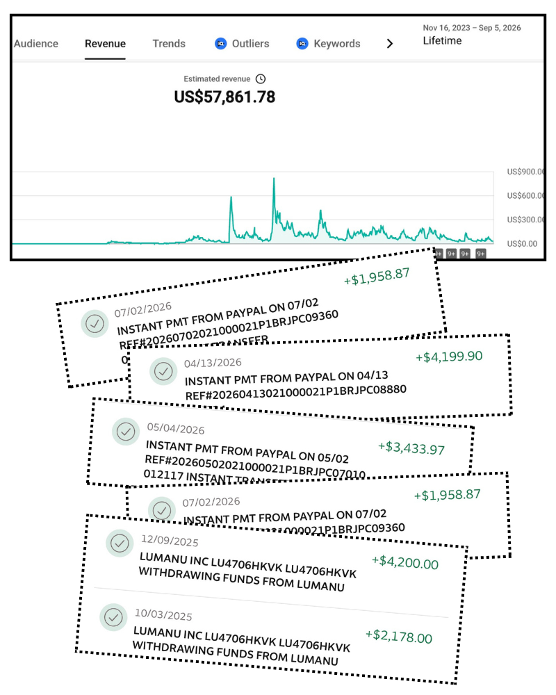 Documented YouTube income results for Evan, including Google AdSense and brand deal revenue