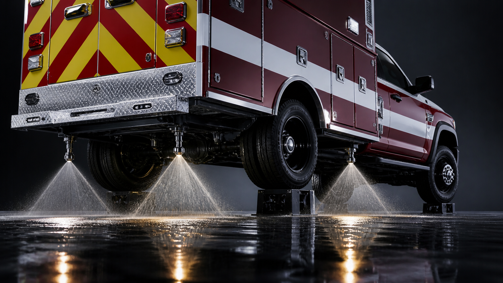 BlazeBlock-equipped emergency vehicle showing active spray