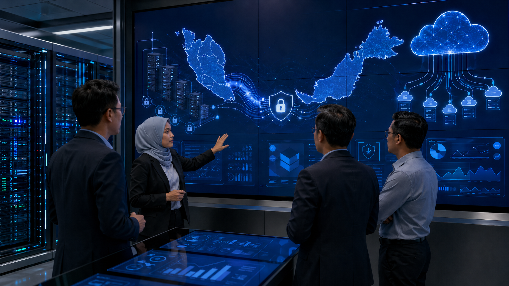 Malaysian IT team reviews secure data flows, cloud migration, and local infrastructure control in a modern data centre