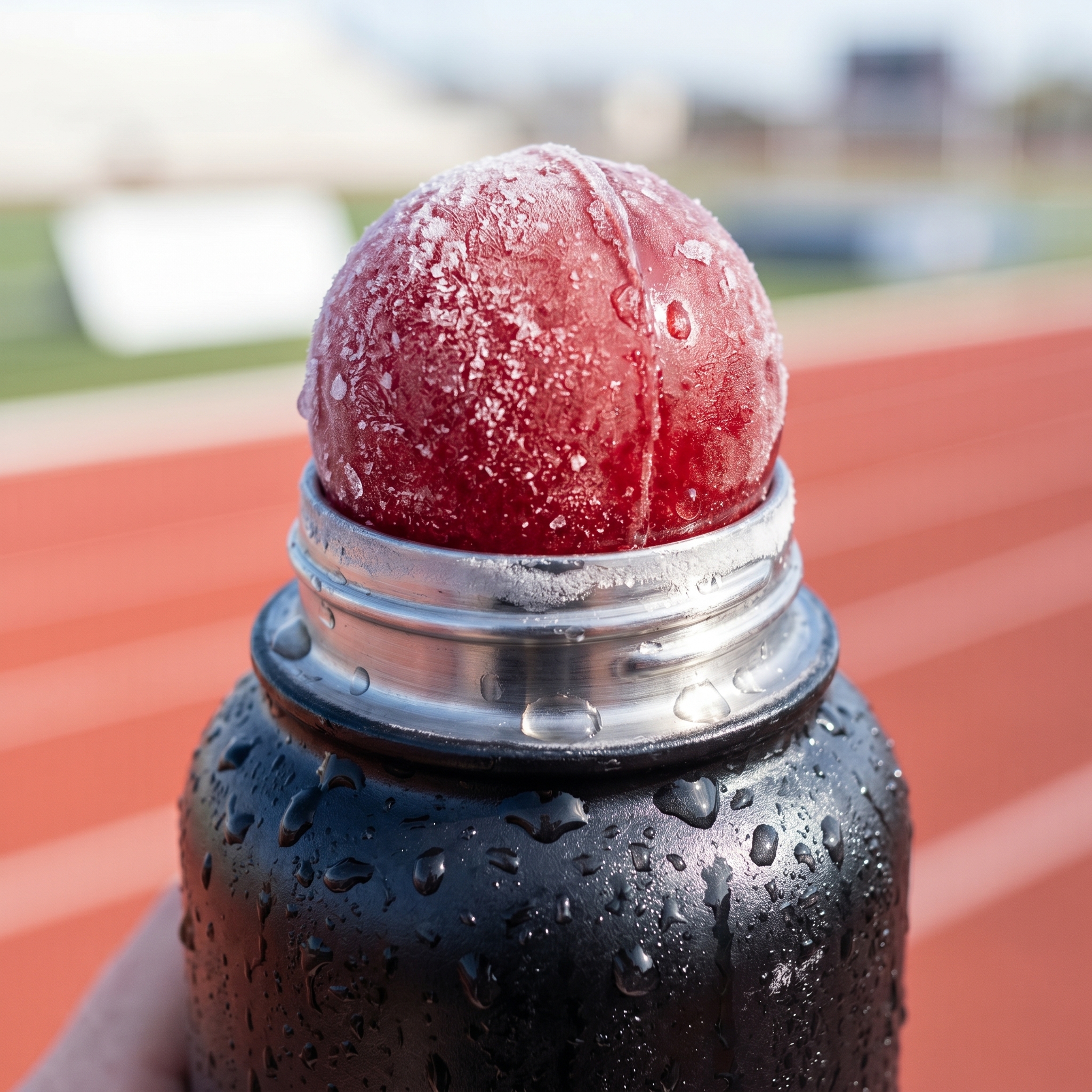 Ice-cold bottle on a counter next to a smartphone