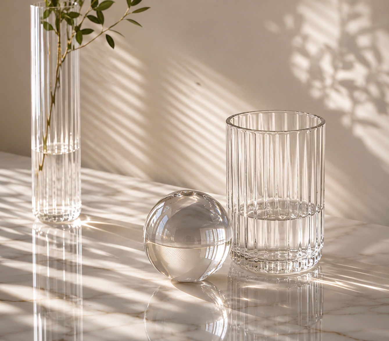 Glass and light on a workspace