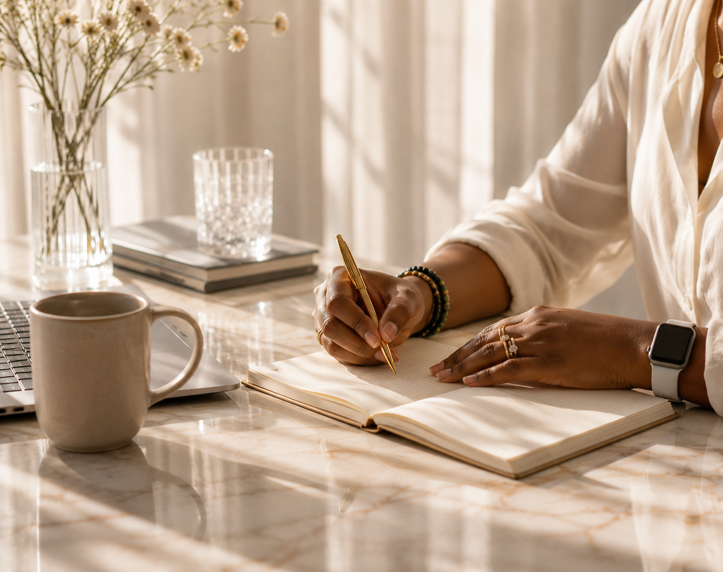 Founder writing in a notebook