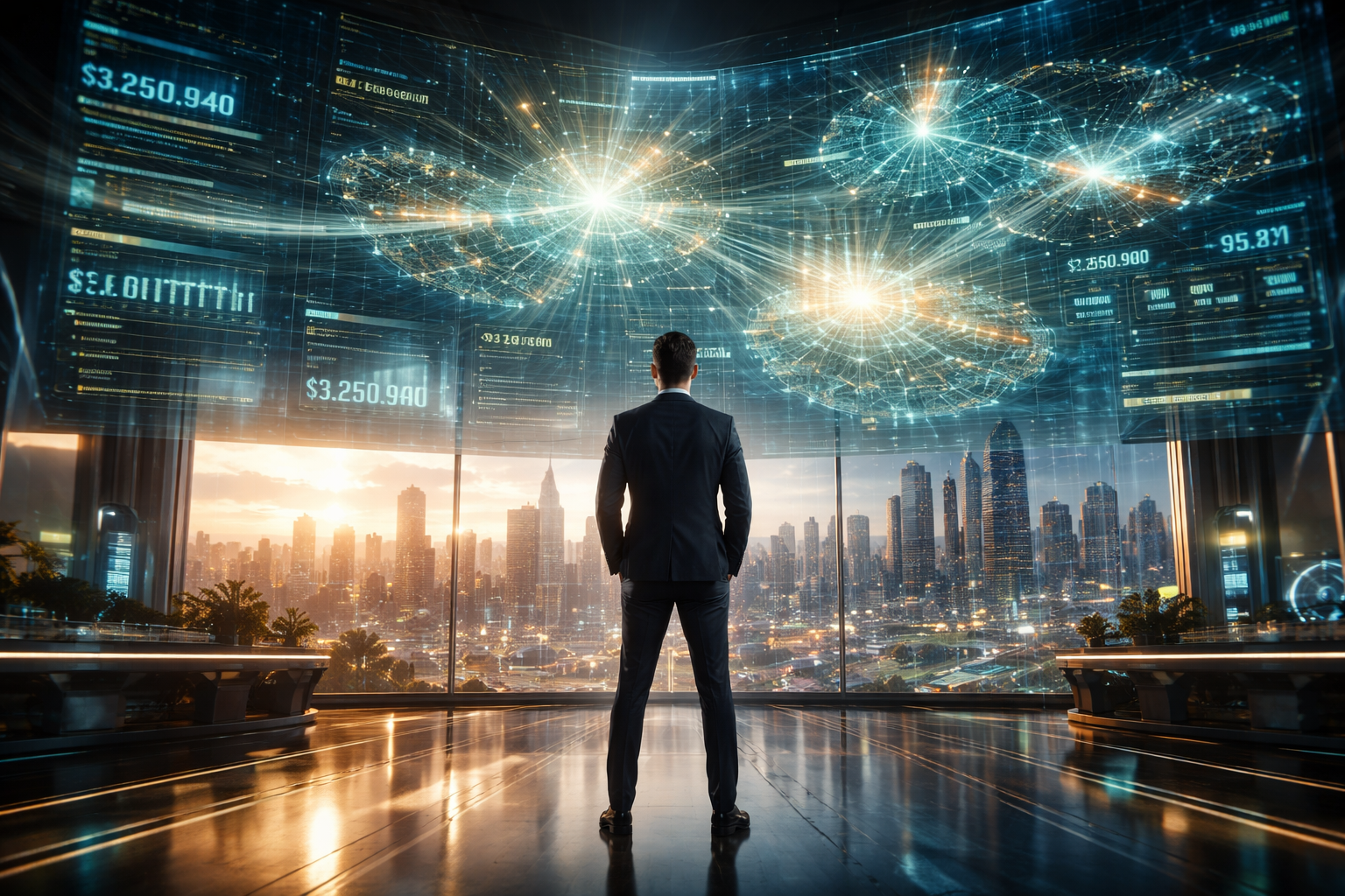 Enterprise plumbing CEO overlooking a 3D AI RevOps command center with holographic ServiceTitan data and a massive multi-region service fleet, visualizing the $1M efficiency gap recovery. Enterprise plumbing CEO overlooking a 3D AI RevOps command center with holographic ServiceTitan data and a massive multi-region service fleet, visualizing the $1M efficiency gap recovery.