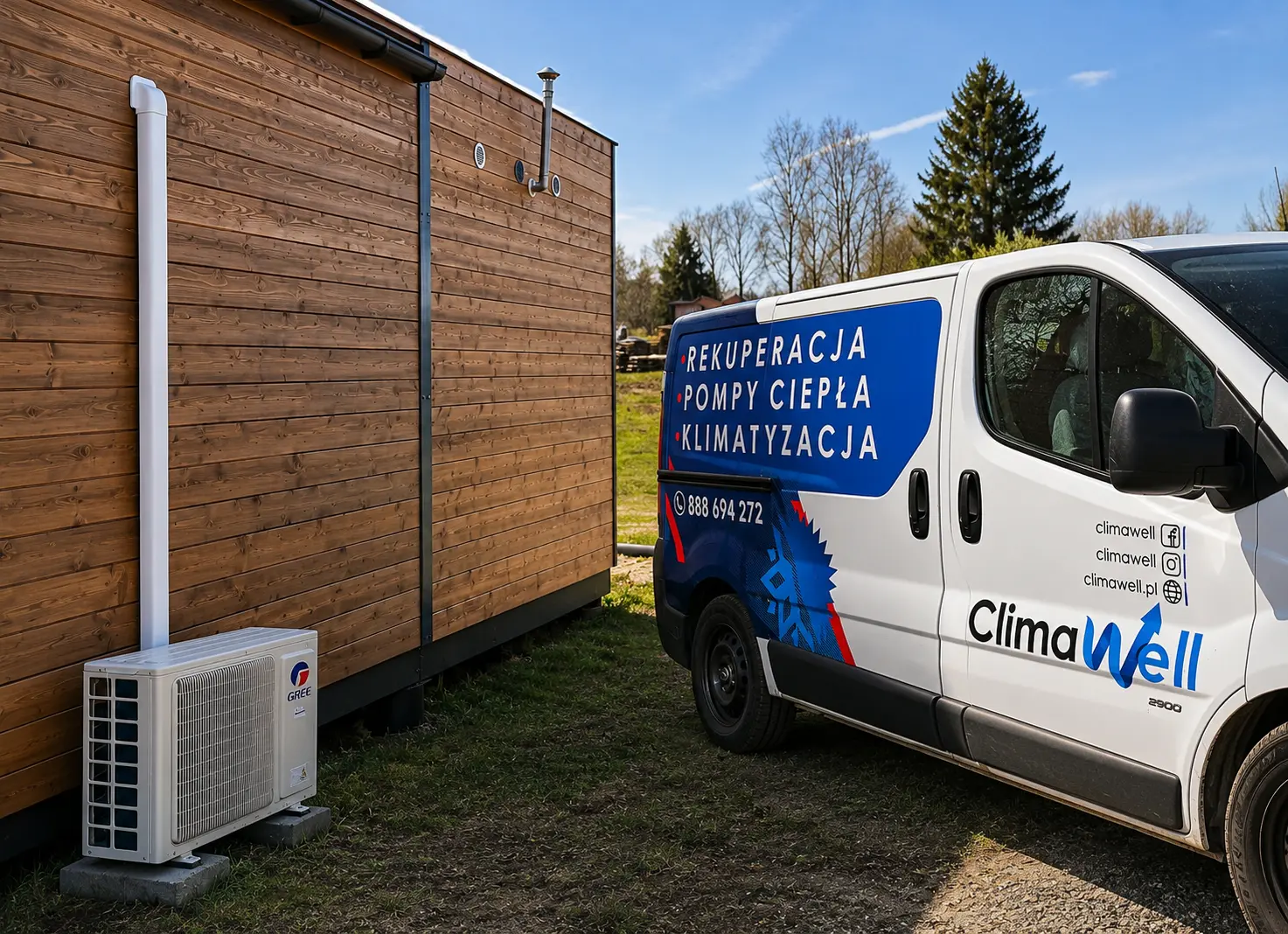 Samochód serwisowy ClimaWell: montaż klimatyzacji, pomp ciepła i rekuperacji w Szczecinie