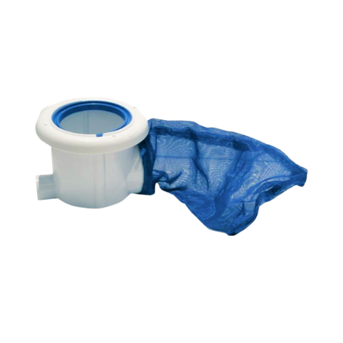 PoolSkim Cut Down - side view with the blue mesh bag extended