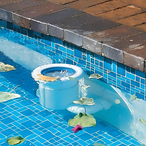 PoolSkim installed at a residential pool catching surface debris